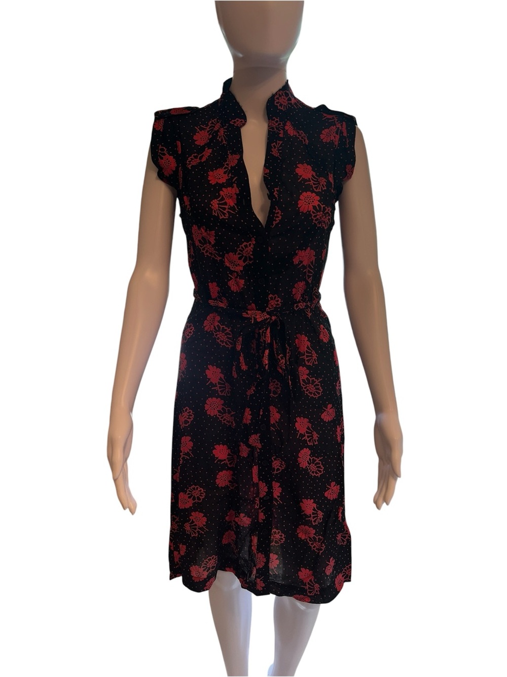 Lux Black & Coral Floral Tie-Waist Dress NWOT